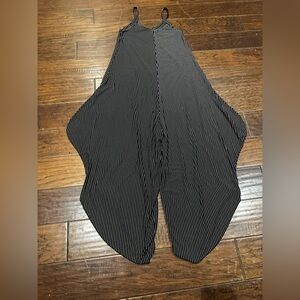 Black and White Striped Women's Jumpsuit Wide Leg Baggy Urban Casual